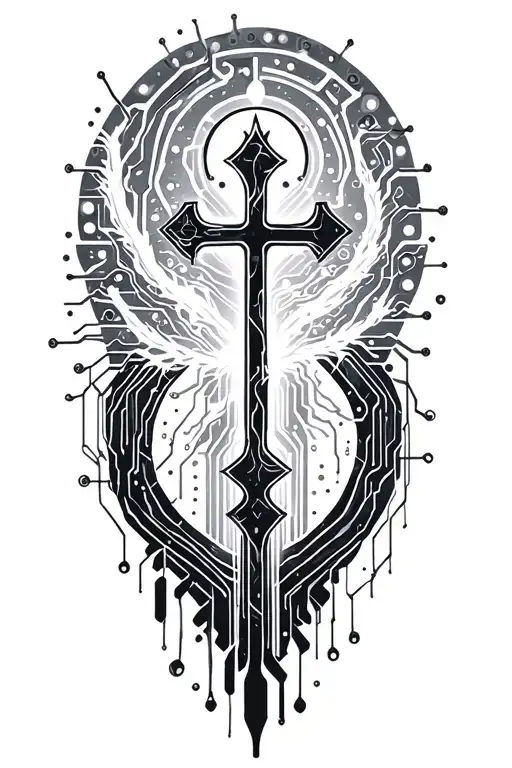 Religious Symbols Integrated Circuitry And Electricity