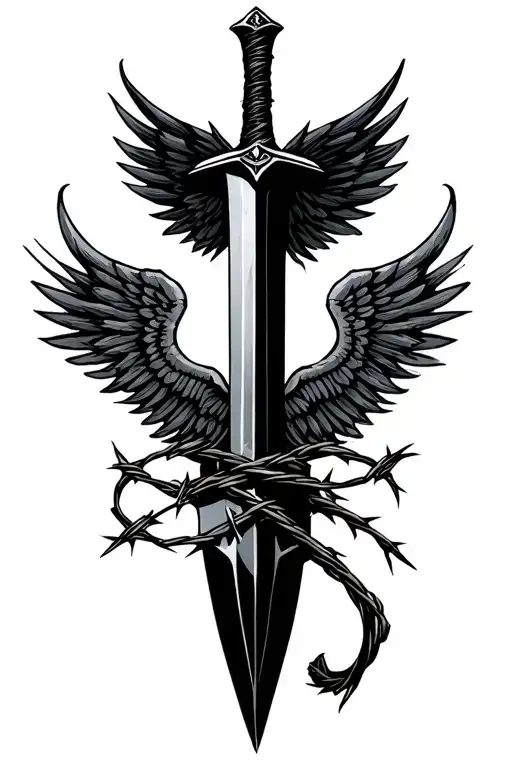 Barbed Wire Sword With Wings Spread Wide