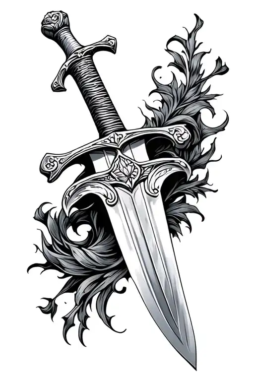 Sword Tattoo On The Back Of The Neck