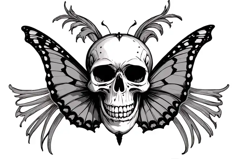 Butterfly With Symmetrical Skull In The Wings Spread Wide