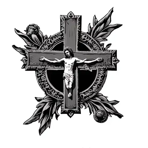 Jesus Cross And Benedict Medal Surrounded