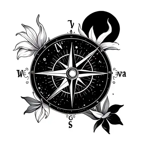 Taurus Constellation With Compass And Lily Flowers
