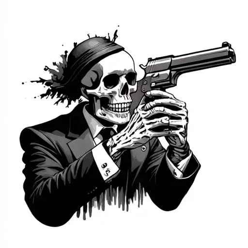 Skeleton In A Suit With A Pistol