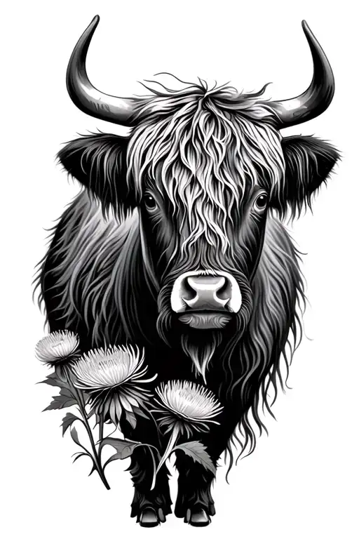 Scottish Highland Cow With Thistle