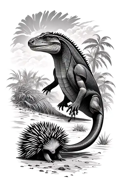 Indigenous Goanna And Echidna Bush To Beach