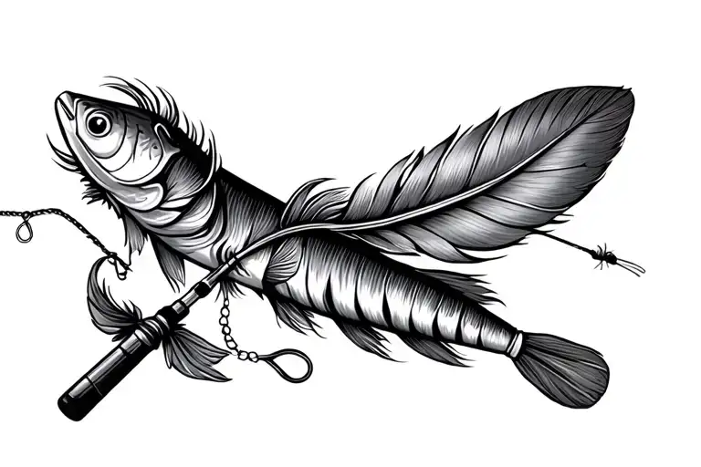 Feather Transforming Into A Fly Fishing Rod Casting A Line With A Fish Attached