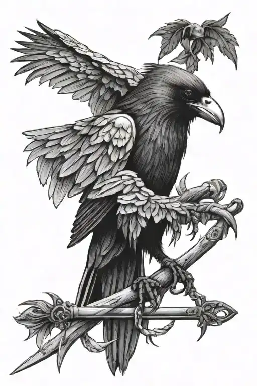 Three Eyed Raven And Sword Intertwined