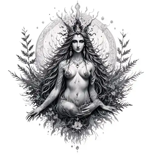 An Ethereal Alpha Goddess Surrounded By Elements Of Nature