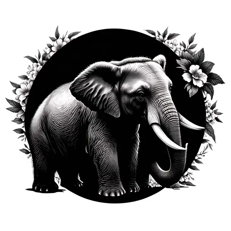Elephant With Bear Together With Flowers Surrounding