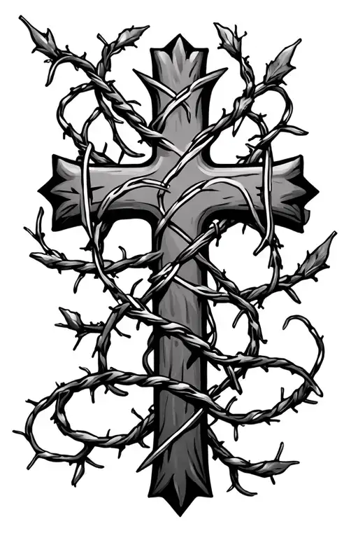 Cross With Vine And Barb Wire Wrapped