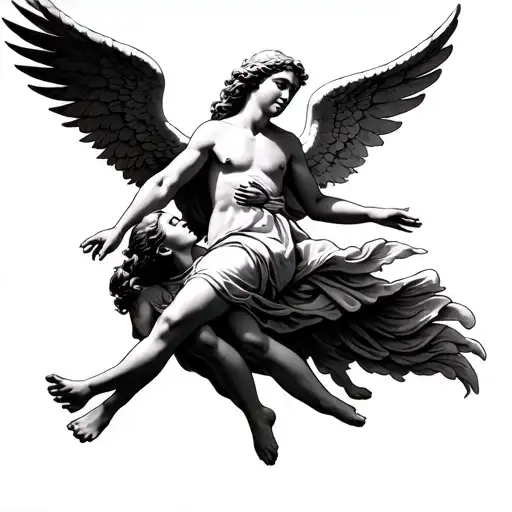 Angel Carrying A Person While Flying To Heaven