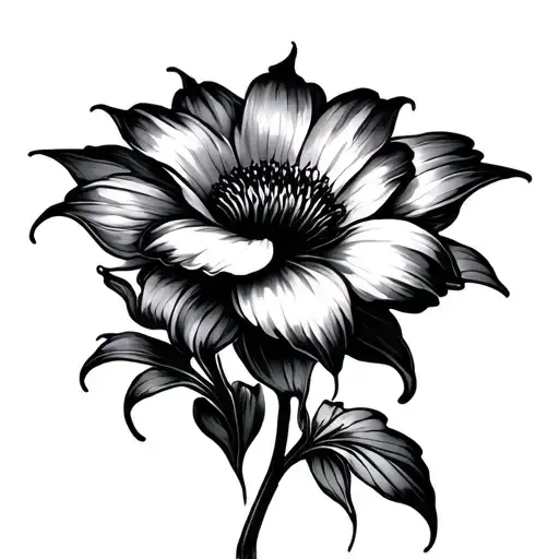 Drooping Flower With Absract Lines All In Black