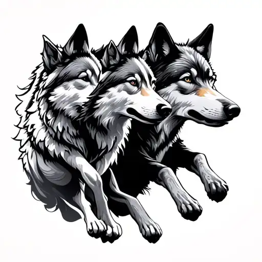 Minimalist Three Wolf Outlines Running