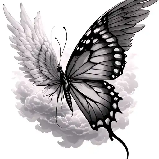 Angel Wings In Clouds Surrounding Butterfly's