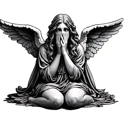 Girl Weeping Angel Sitting Down With Wings Going Up