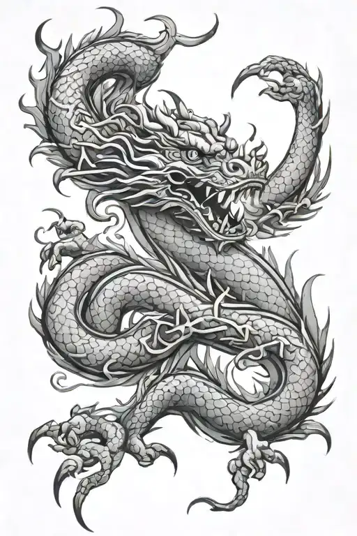 Chinese Dragon With 15 Stars And Samoan Designs As Vines