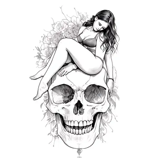 A Woman Sitting On Top Of A Skull