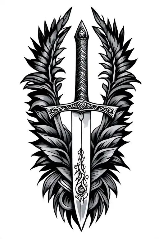 Polynesian Tattoo With Katanan Sword At The Center Surrounded