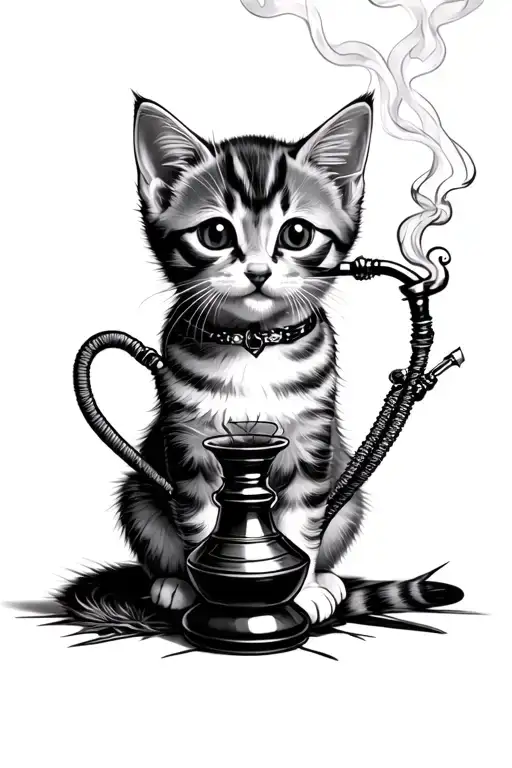 Kitten Smokes Hookah Sits In The Car