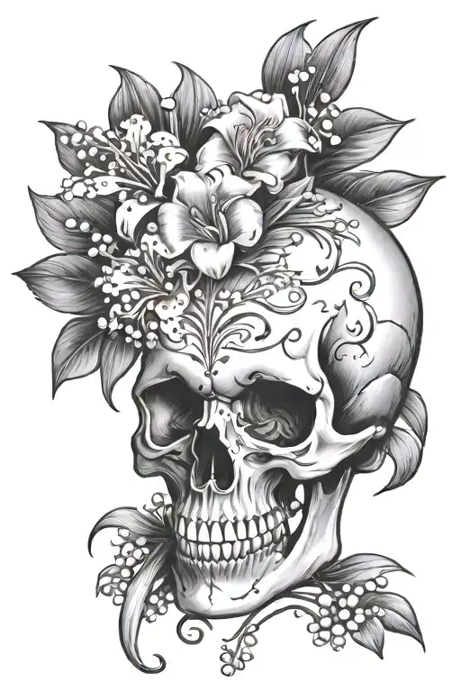 Skull With A Bouquet Of Lily Of The Valley