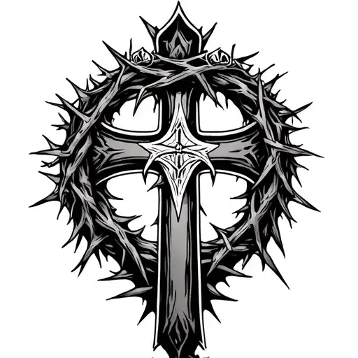 Cross With Crown Of Thorns In The Middle
