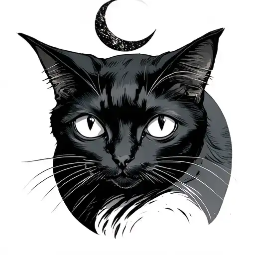 Black Cat With Three Eyes And Crescent Above It