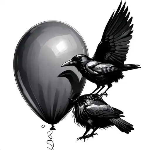 Draw A Small Girl Holding A Balloon With Raven Sitting On The Balloon