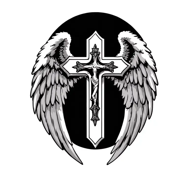 Angel Wings Around A Cross