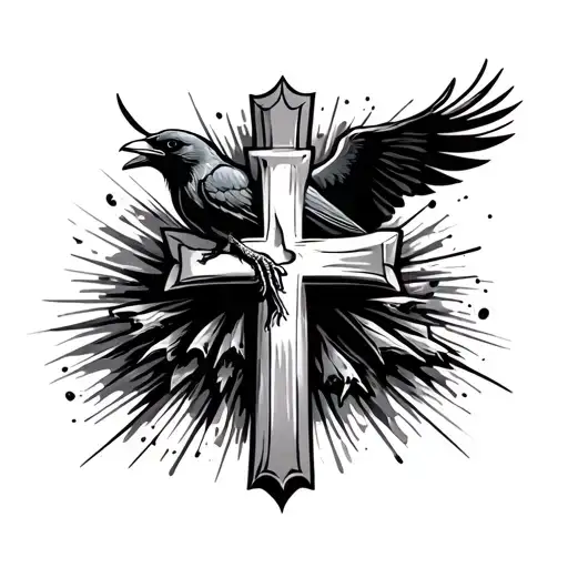 Simple Design Of A Cross And A Crow Hitting On Top Of It