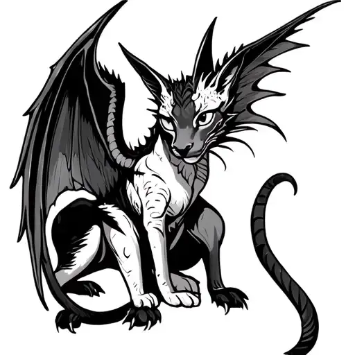 Bastet And A Dragon With Wings