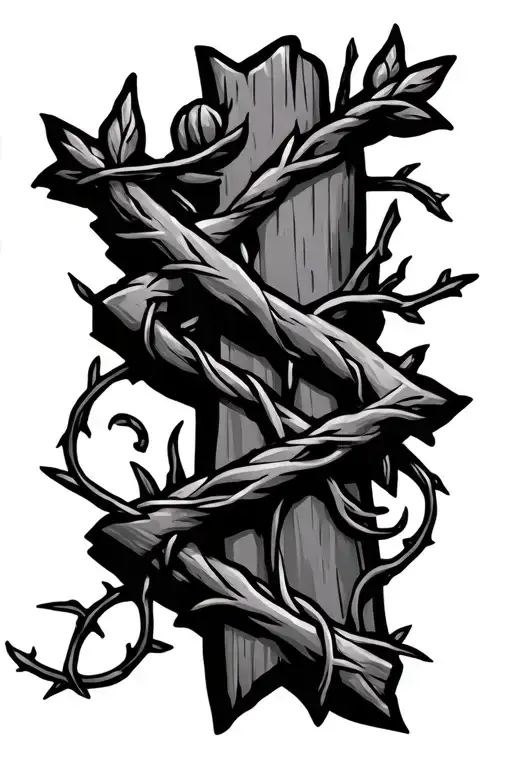 Cross With Vine And Barb Wire Wrapped