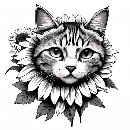 Cat's Leg Surrounded By Sunflower Flowers