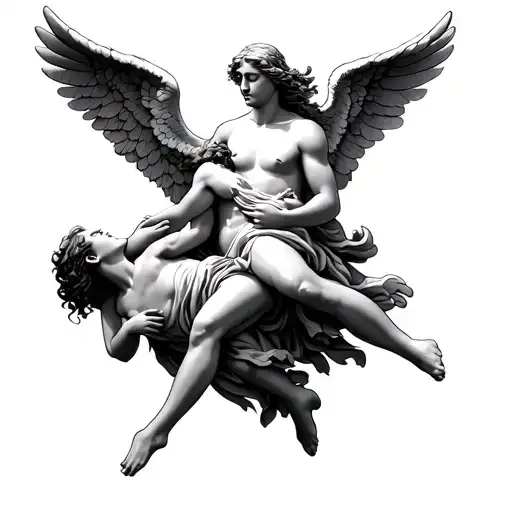 Angel Carrying A Person While Flying To Heaven