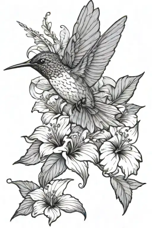 Humming Bird On Hibiscus Plant