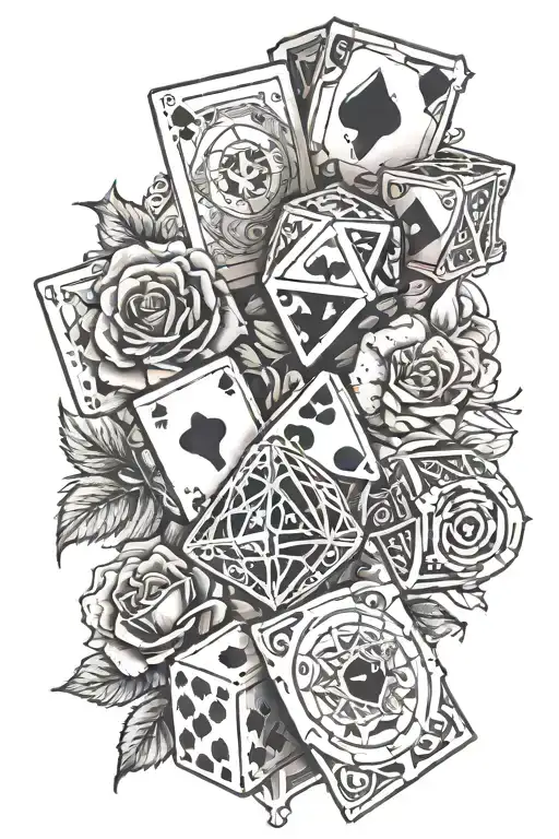 Forearm Tattoo With Cards And Roses And Dice