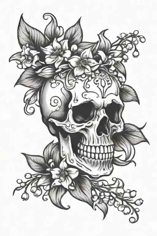 Skull With A Bouquet Of Lily Of The Valley