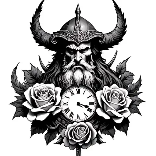 Odin God Of War With Roses And Grandfather Clock