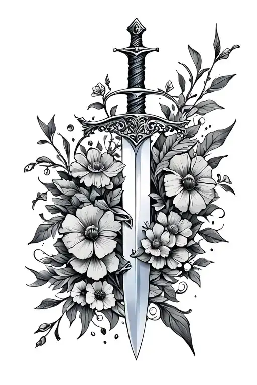 Whimsical Sword With Wild Flowers Wrapped Around It