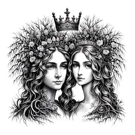 Slb With King Crown And Cmb With Queen Crown Under Willow Tree Love Free Spirt Whimsical Design