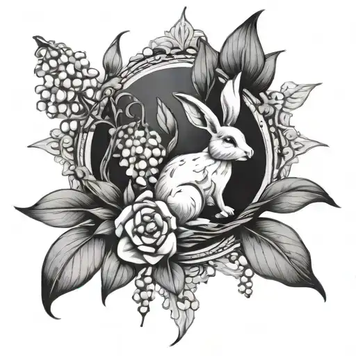 Lily Of The Valley Flower And Rabbit Surrounded