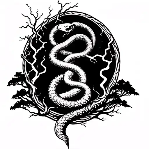 Tree Connecting Snake And Lightning
