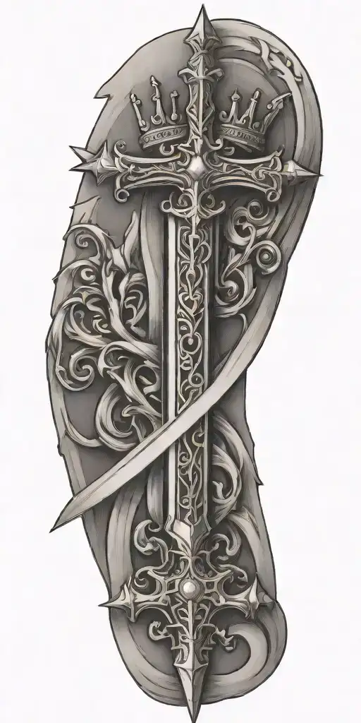 Sword With Crown Hanging And A Cross