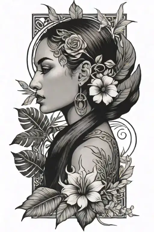 Goddess Long Ponytail Flower Monstera And Moon