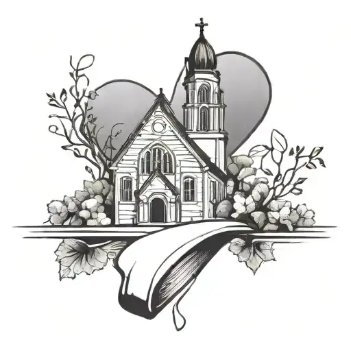 A Minimalist Outline Of A Church With A Heart Symbolizing Love