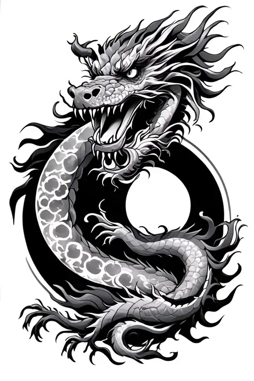 Japanese Dragon And A Moon Phases