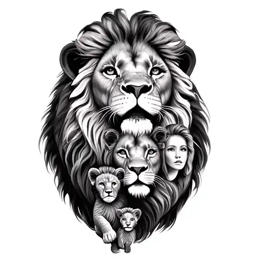 Leg Sleeve Tattoo Lion Family Mom Dad En Daugther En Sons