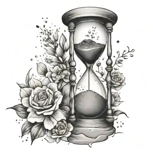 Hour Glass With Flowers As The Sand Falling Throug Space