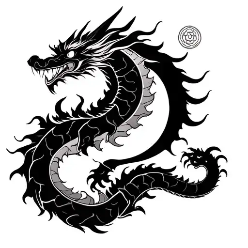 Japanese Dragon With A Waning Crecent Moon