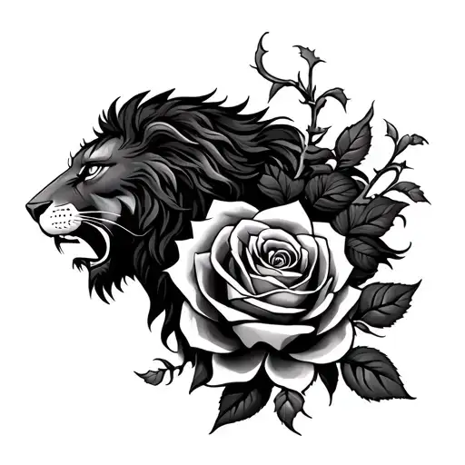 Lion Protecting A Thorny Rose