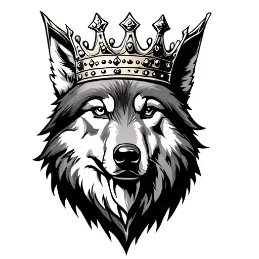 Wolf With King Crown On Head From Front View